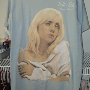 Billie Eilish Light Blue Graphic Short Sleeve Tee - Portrait Print